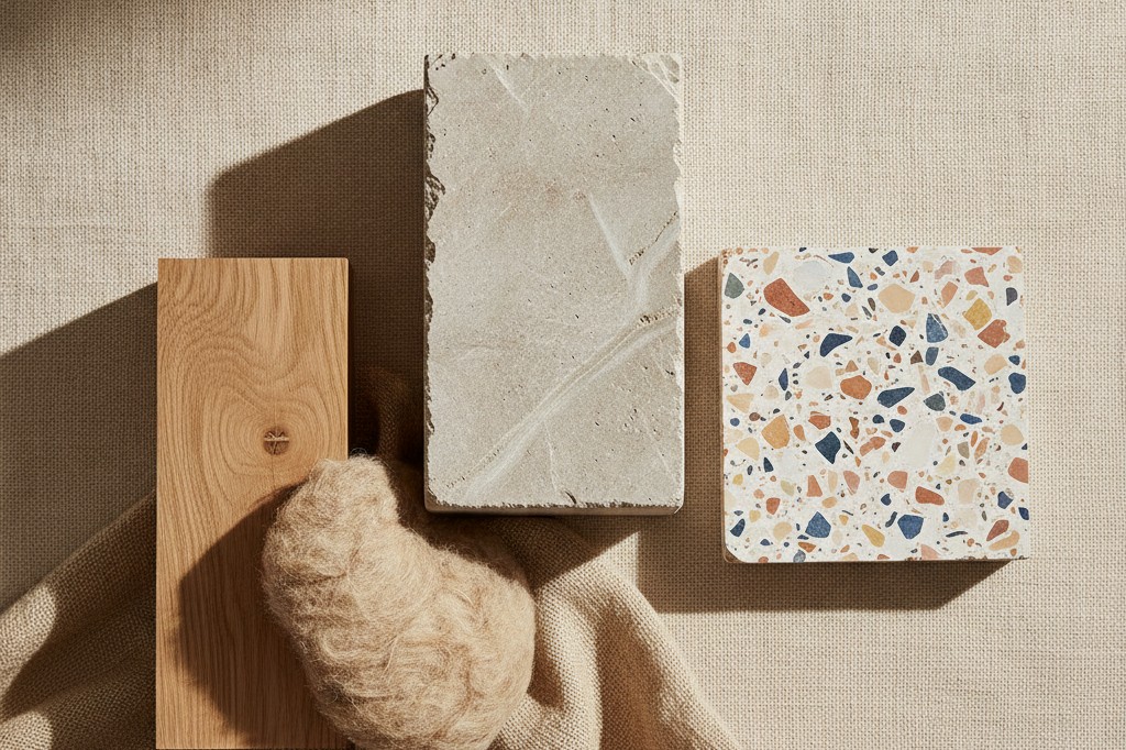 Materiali da costruzione durevoli: legno, pietra, terrazzo riciclato e fibre naturali